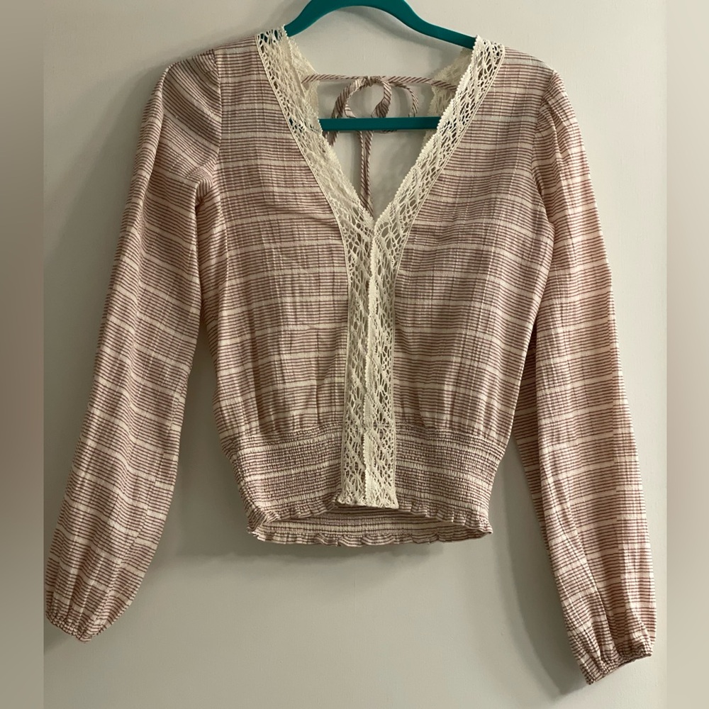 Women's Beige Lace Trim Top - Willow & Root